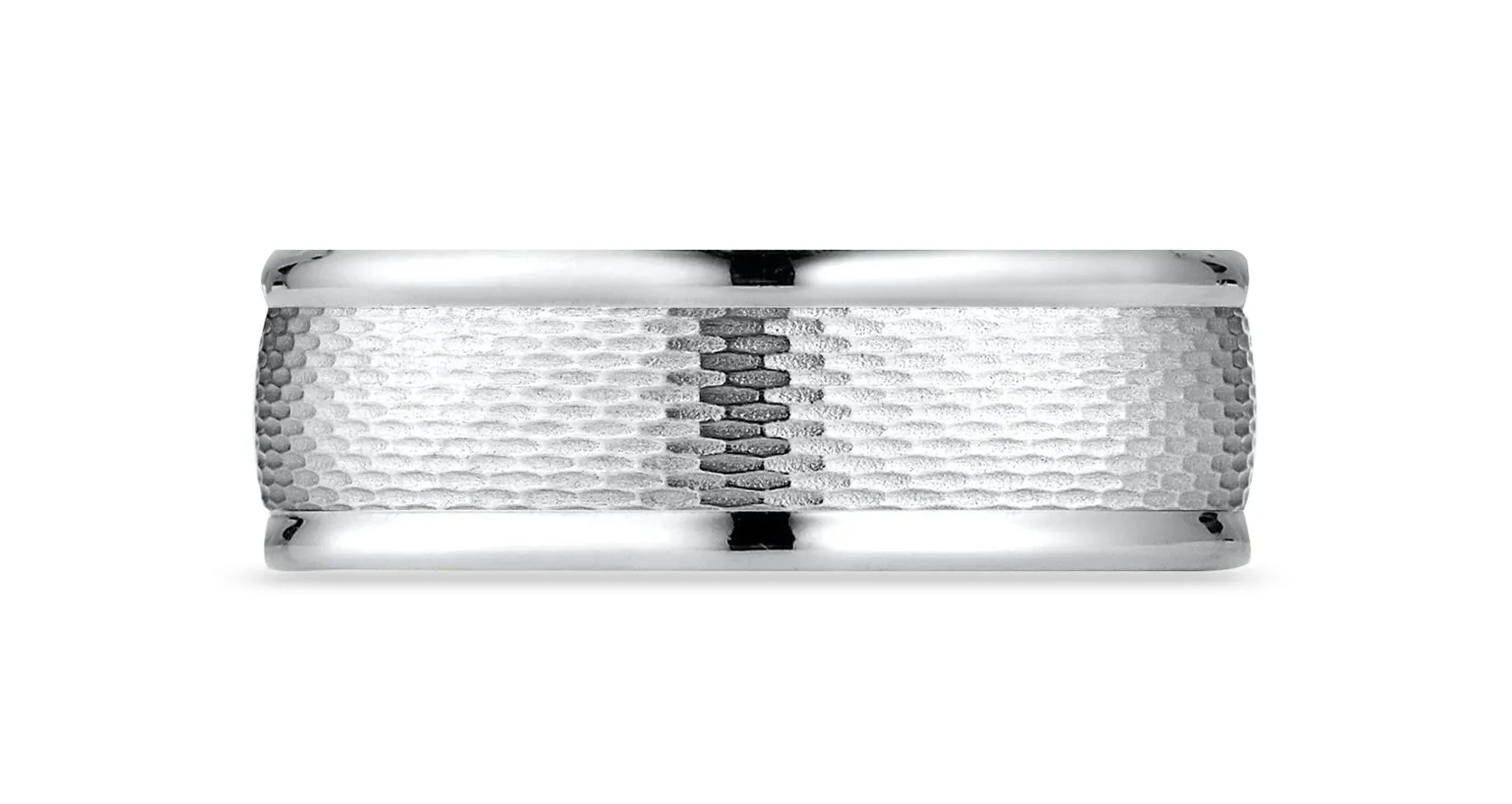 Benchmark 14K White Gold 7.5mm Comfort-Fit Round Edge Mesh Center Design Band, (Size 4-14)