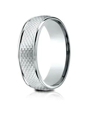 Benchmark 14K White Gold 7.5mm Comfort-Fit Round Edge Mesh Center Design Band, (Size 4-14)