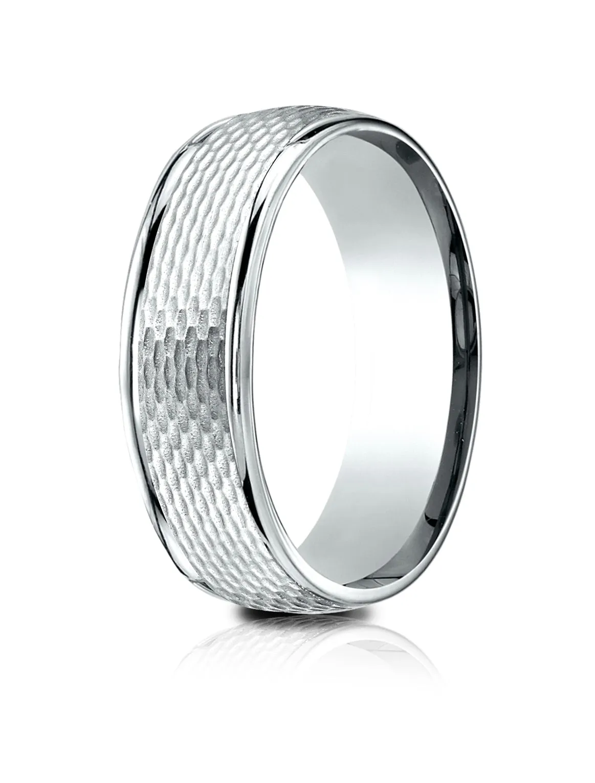Benchmark 14K White Gold 7.5mm Comfort-Fit Round Edge Mesh Center Design Band, (Size 4-14)