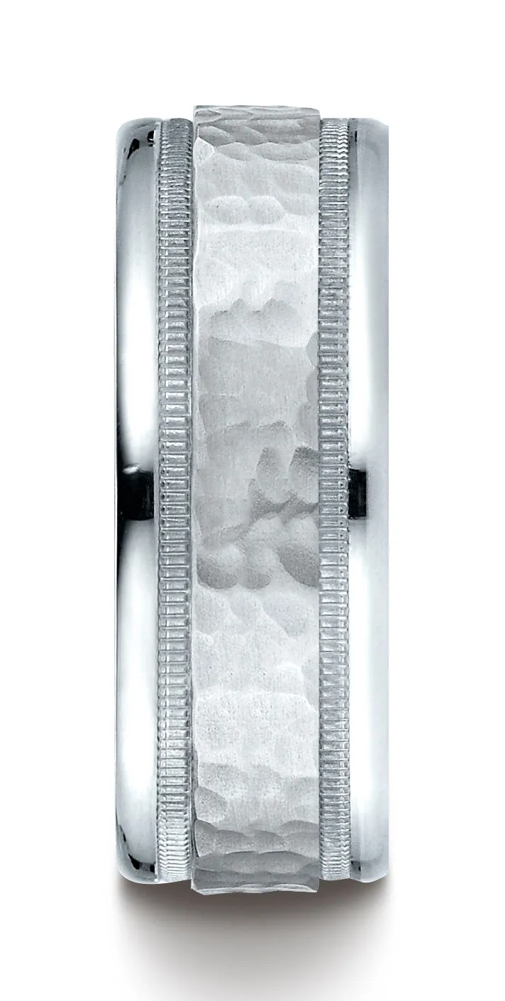 Benchmark 14K White Gold 8mm Comfort-Fit High Polished Squared Edge Carved Design Wedding Band Ring