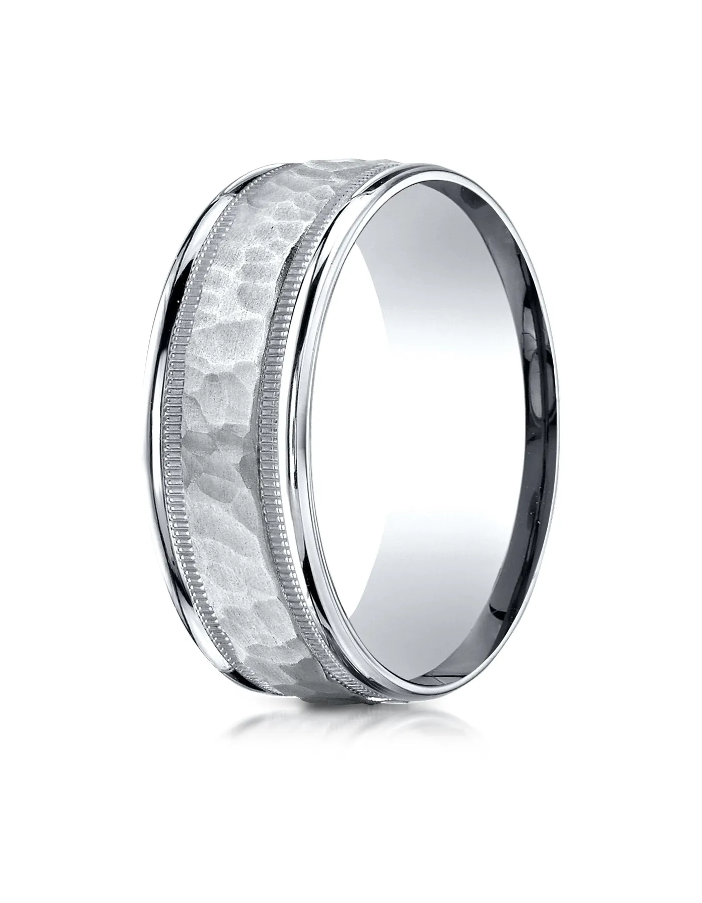 Benchmark 14K White Gold 8mm Comfort-Fit High Polished Squared Edge Carved Design Wedding Band Ring