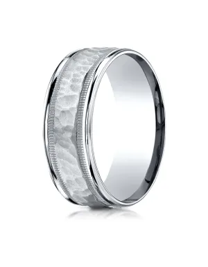Benchmark 14K White Gold 8mm Comfort-Fit High Polished Squared Edge Carved Design Wedding Band Ring