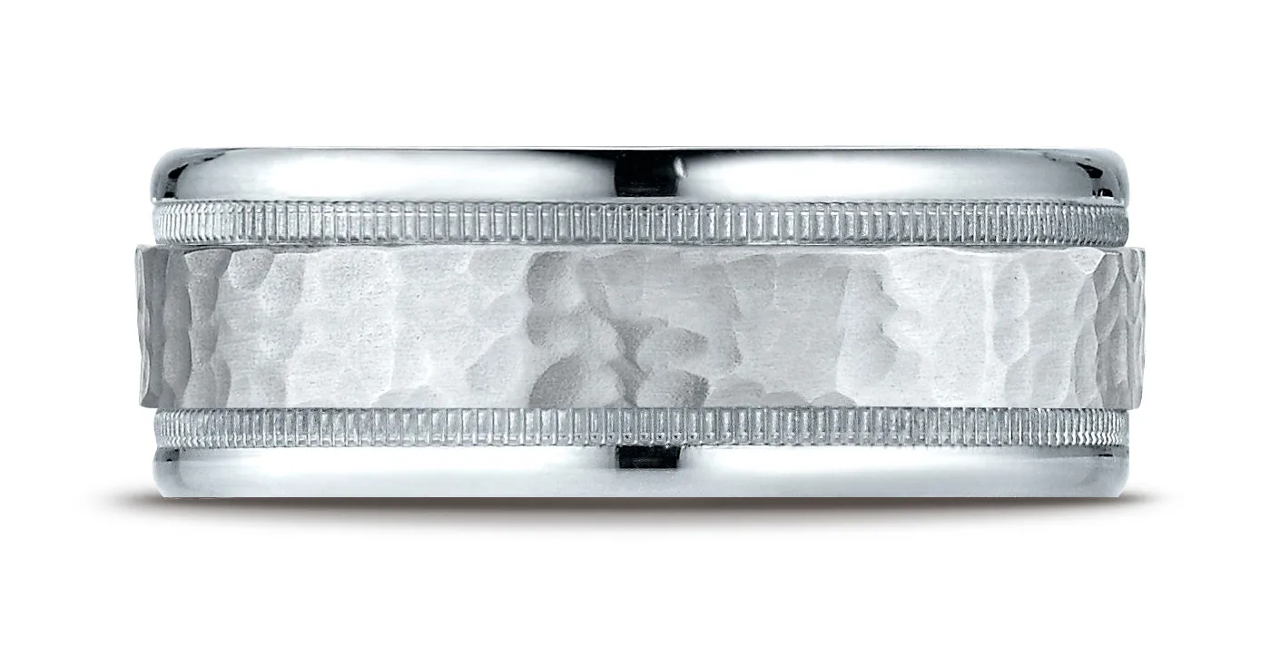 Benchmark 14K White Gold 8mm Comfort-Fit High Polished Squared Edge Carved Design Wedding Band Ring