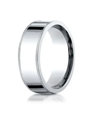 Benchmark 14K White Gold 8mm Flat Comfort-Fit Wedding Band Ring with Milgrain (Sizes 4 - 15 )