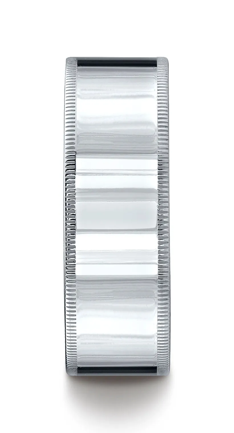 Benchmark 14K White Gold 8mm Flat Comfort-Fit Wedding Band Ring with Milgrain (Sizes 4 - 15 )