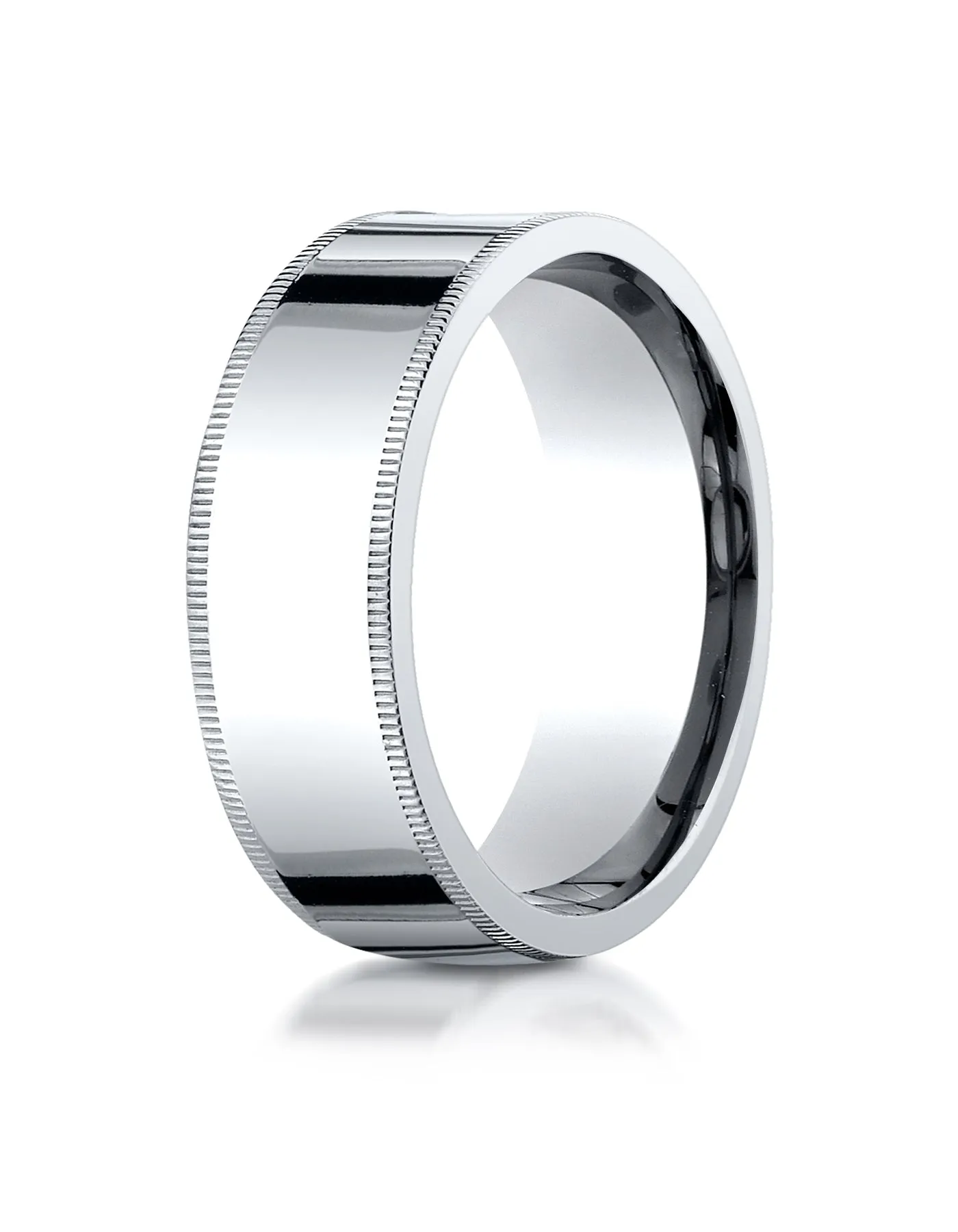 Benchmark 14K White Gold 8mm Flat Comfort-Fit Wedding Band Ring with Milgrain (Sizes 4 - 15 )