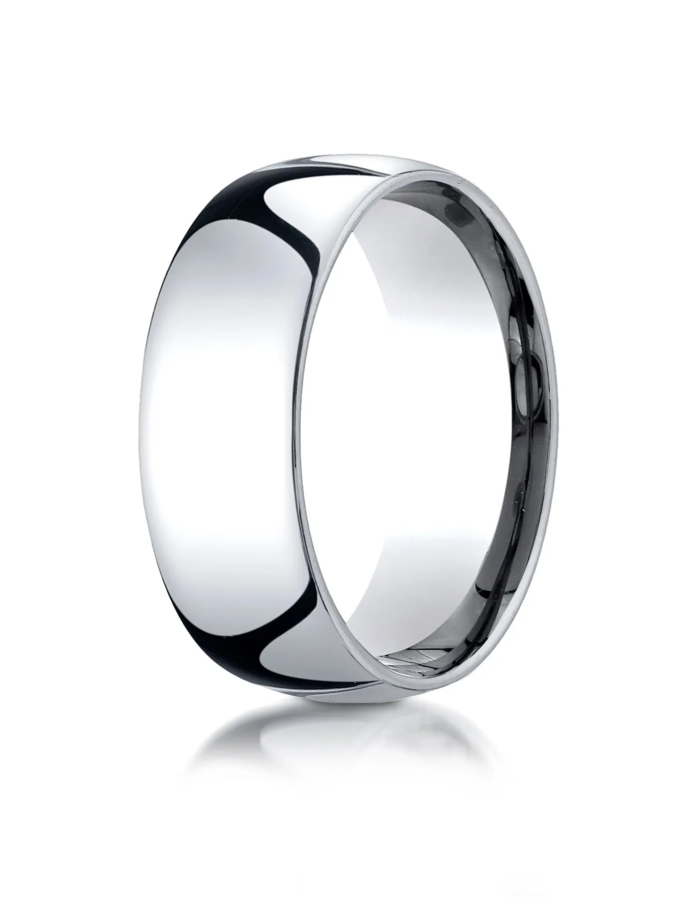 Benchmark 14K White Gold 8mm Slightly Domed Standard Comfort-Fit Wedding Band Ring (Sizes 4 - 15 )