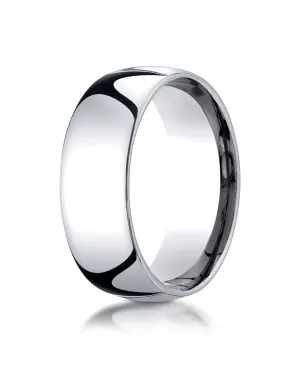 Benchmark 14K White Gold 8mm Slightly Domed Standard Comfort-Fit Wedding Band Ring (Sizes 4 - 15 )