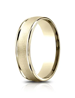 Benchmark 14k Yellow Gold 6.5mm Comfort-Fit Wired-Finished, Polished Round Edge Carved Design Band