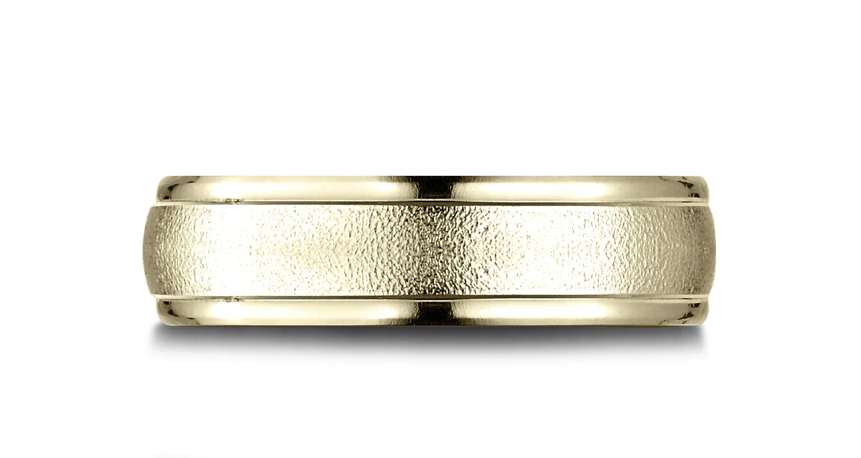 Benchmark 14k Yellow Gold 6.5mm Comfort-Fit Wired-Finished, Polished Round Edge Carved Design Band