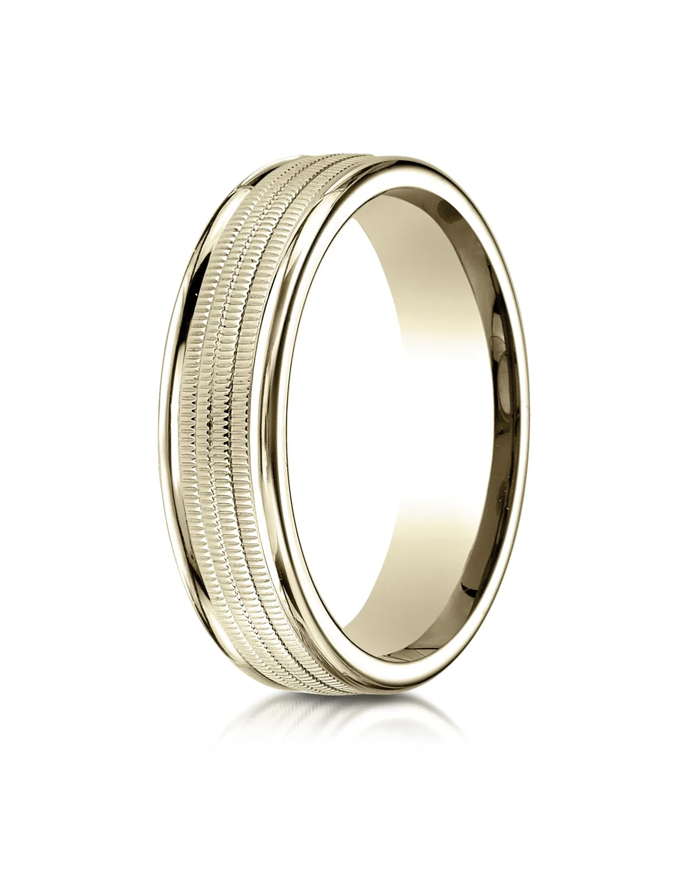 Benchmark 14K Yellow Gold 6mm Comfort-Fit Multi Milgrain Center High Polish Round Edge Wedding Band Ring