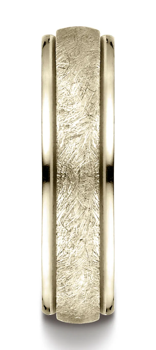 Benchmark 14K Yellow Gold 6mm Comfort-Fit Swirl-Finished Carved Design Wedding Band Ring