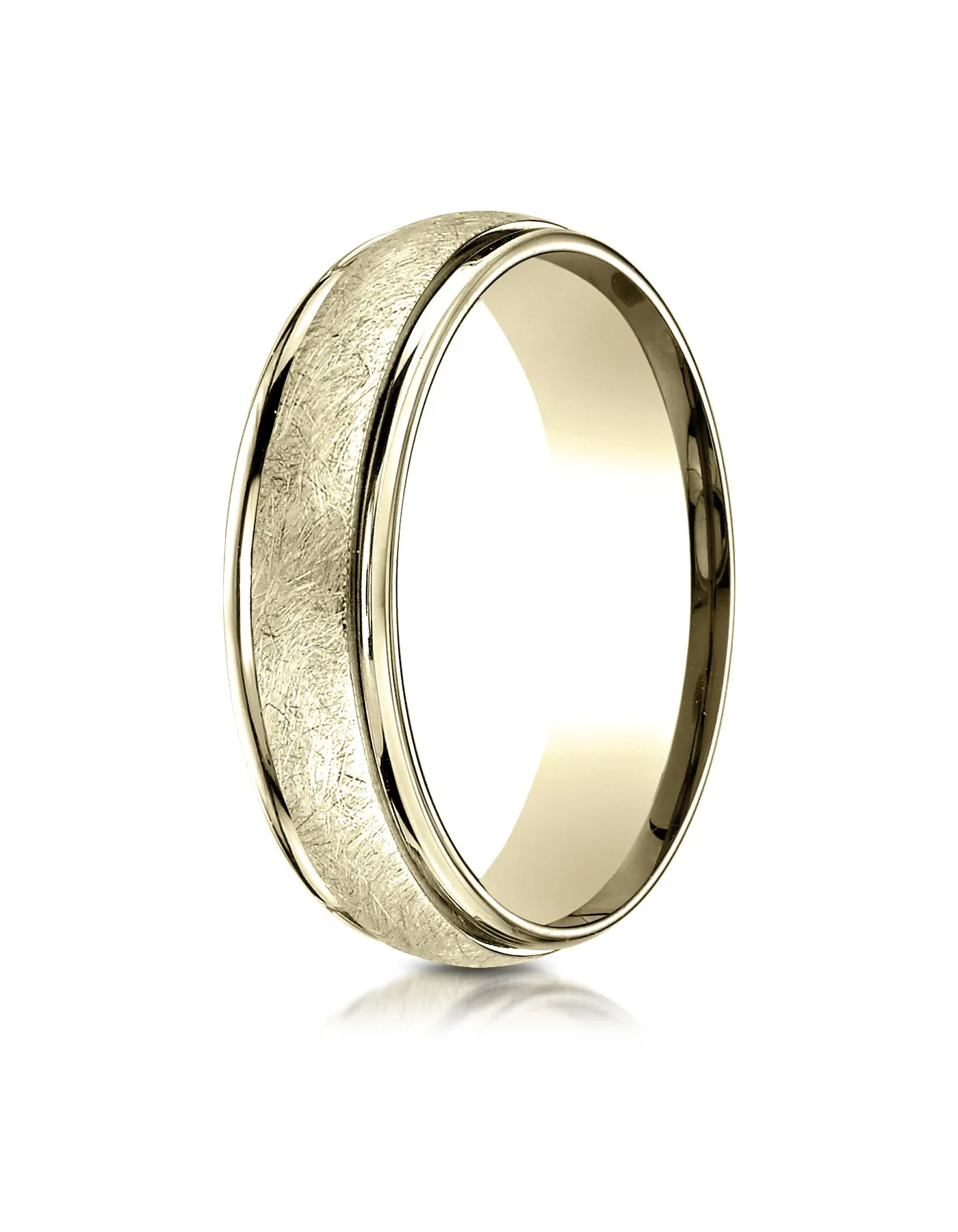 Benchmark 14K Yellow Gold 6mm Comfort-Fit Swirl-Finished Carved Design Wedding Band Ring