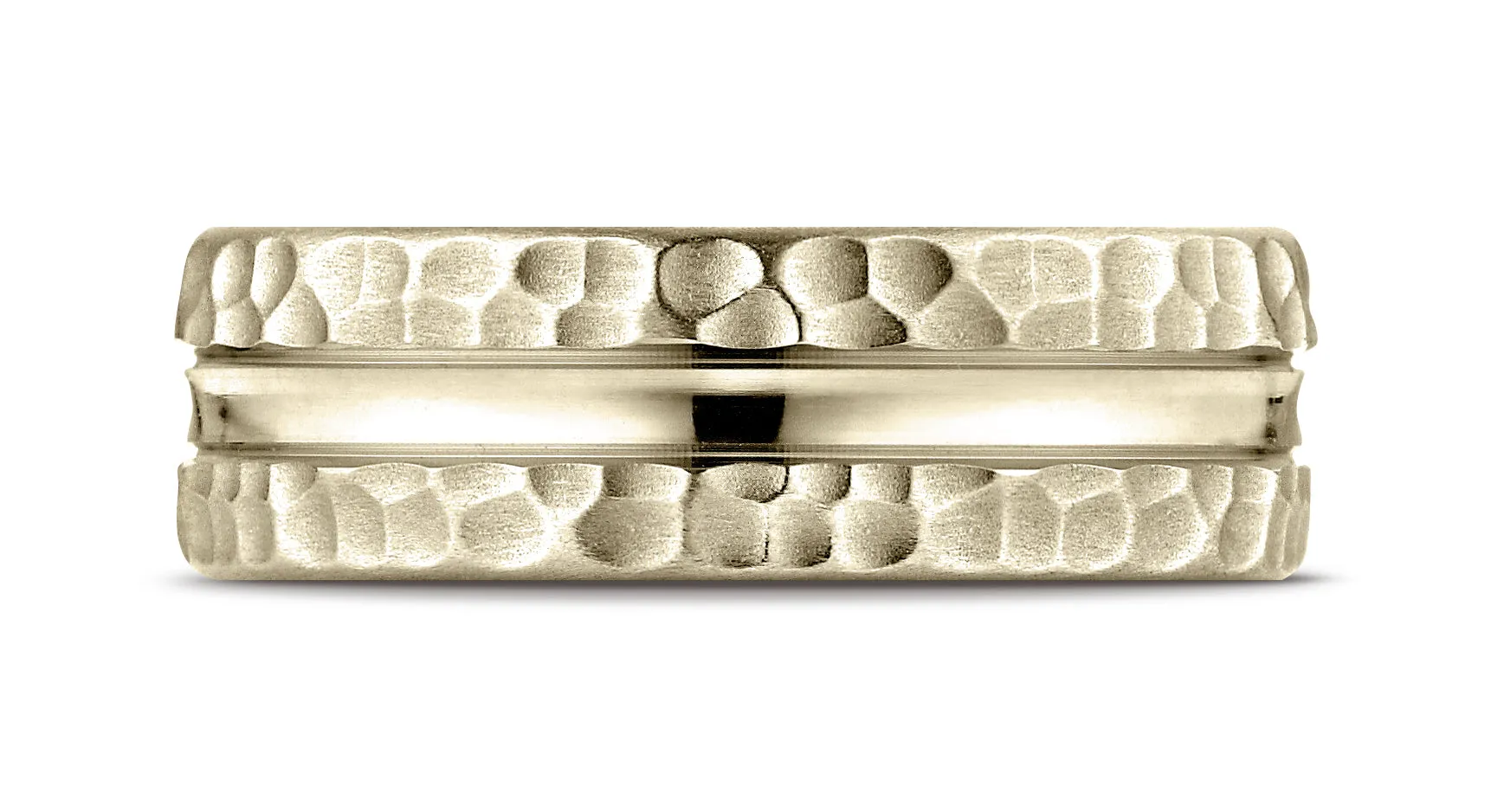 Benchmark 14K Yellow Gold 7.5mm Comfort-Fit Hammered Finish Center Cut Design Wedding Band Ring