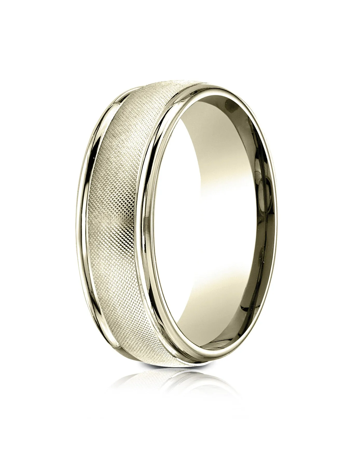 Benchmark 14k Yellow Gold 7mm Comfort-Fit Florentine Center High Polish Round Edge Design Band,(Size 4-15)