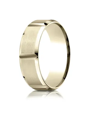 Benchmark 14k Yellow Gold 7mm Comfort-Fit Satin-Finished Grooves Carved Design Band, (Sizes 4-15)