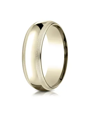 Benchmark 14K Yellow Gold 7mm Slightly Domed Standard Comfort-Fit Wedding Band Ring with Double Milgrain