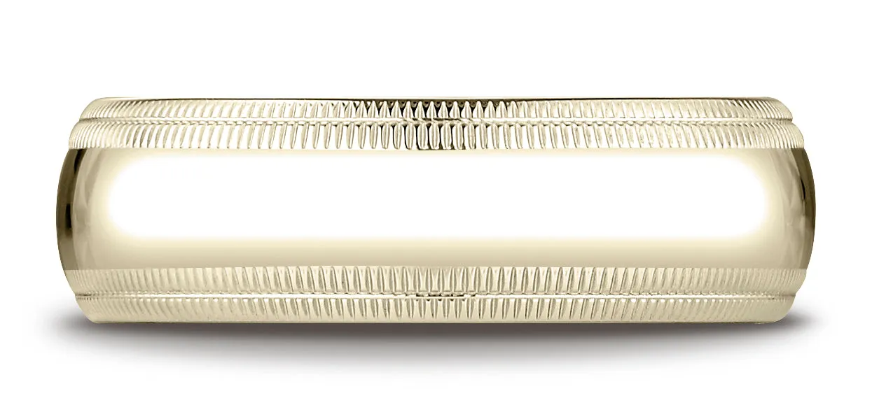 Benchmark 14K Yellow Gold 7mm Slightly Domed Standard Comfort-Fit Wedding Band Ring with Double Milgrain