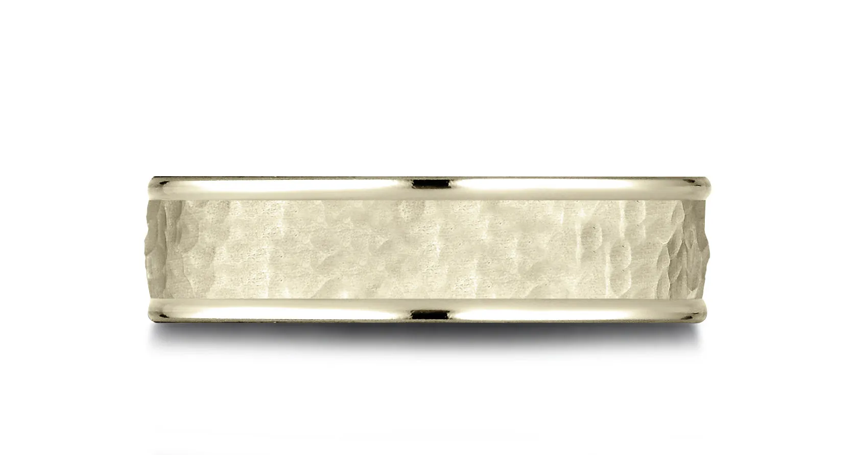 Benchmark 14k Yellow Gold Comfort Fit 6.5mm High Polish Edge Hammered Center Design Band, (Size 4-14)