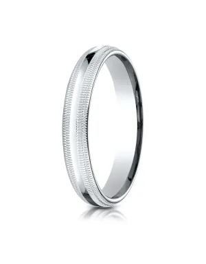 Benchmark 18K White Gold 4mm Slightly Domed Standard Comfort-Fit Wedding Band Ring with Double Milgrain