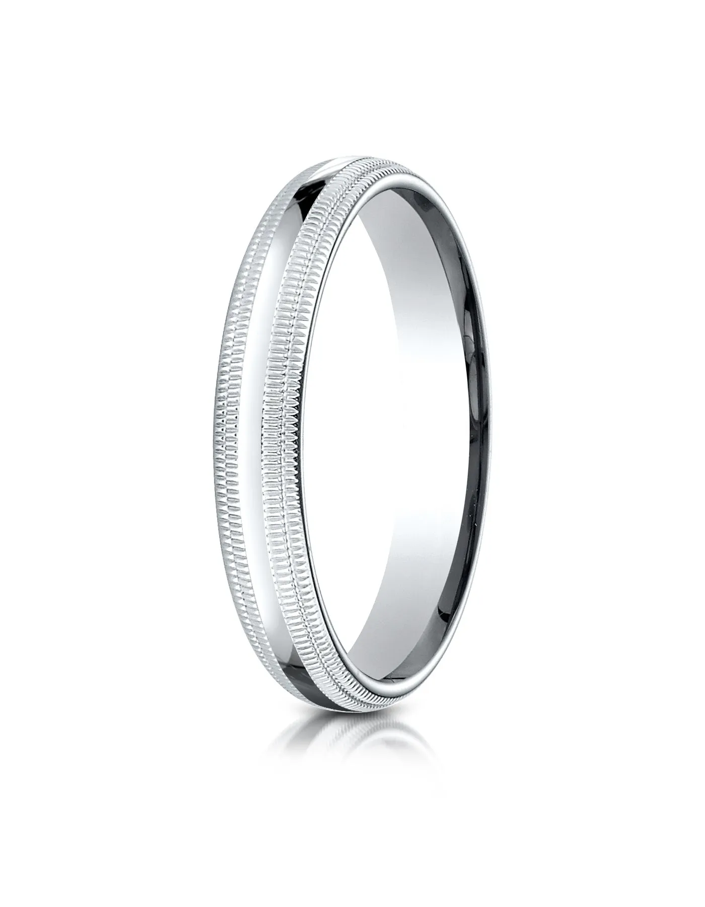 Benchmark 18K White Gold 4mm Slightly Domed Standard Comfort-Fit Wedding Band Ring with Double Milgrain