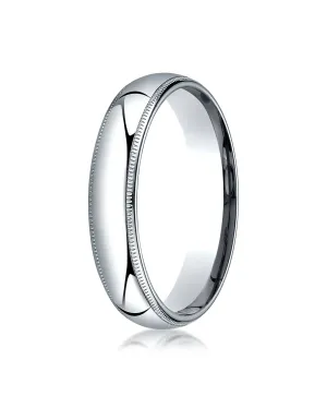 Benchmark 18K White Gold 5mm Slightly Domed Standard Comfort-Fit Wedding Band Ring with Milgrain