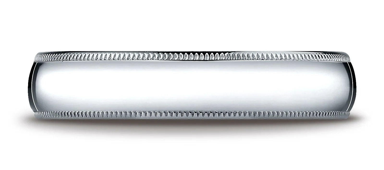 Benchmark 18K White Gold 5mm Slightly Domed Standard Comfort-Fit Wedding Band Ring with Milgrain