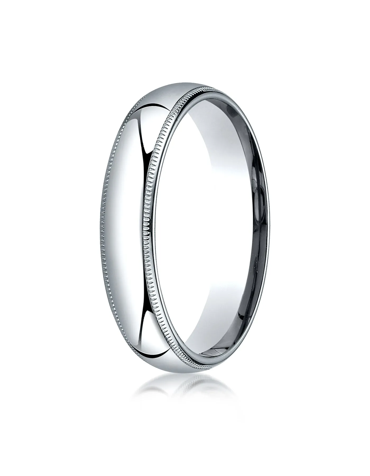 Benchmark 18K White Gold 5mm Slightly Domed Standard Comfort-Fit Wedding Band Ring with Milgrain