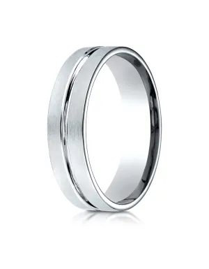 Benchmark 18K White Gold 6mm Comfort-Fit Satin-Finished with High Polished Center Cut Carved Design Ring