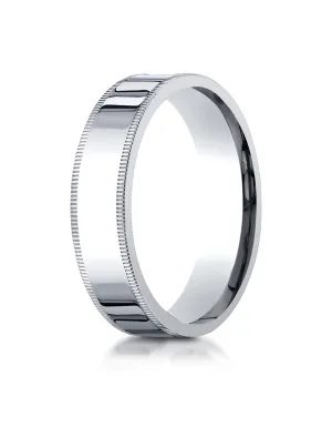 Benchmark 18K White Gold 6mm Flat Comfort-Fit Wedding Band Ring with Milgrain (Sizes 4 - 15 )