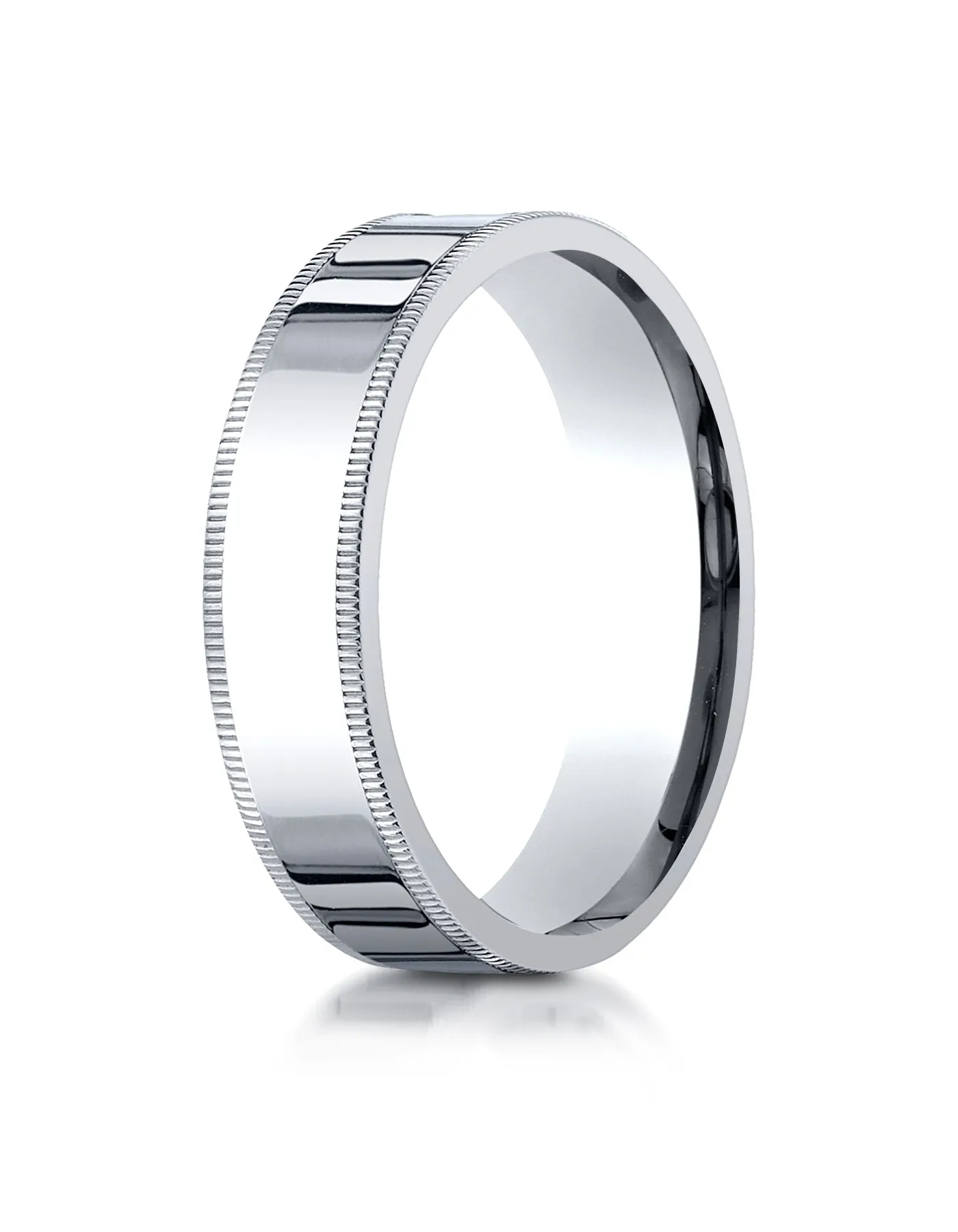 Benchmark 18K White Gold 6mm Flat Comfort-Fit Wedding Band Ring with Milgrain (Sizes 4 - 15 )