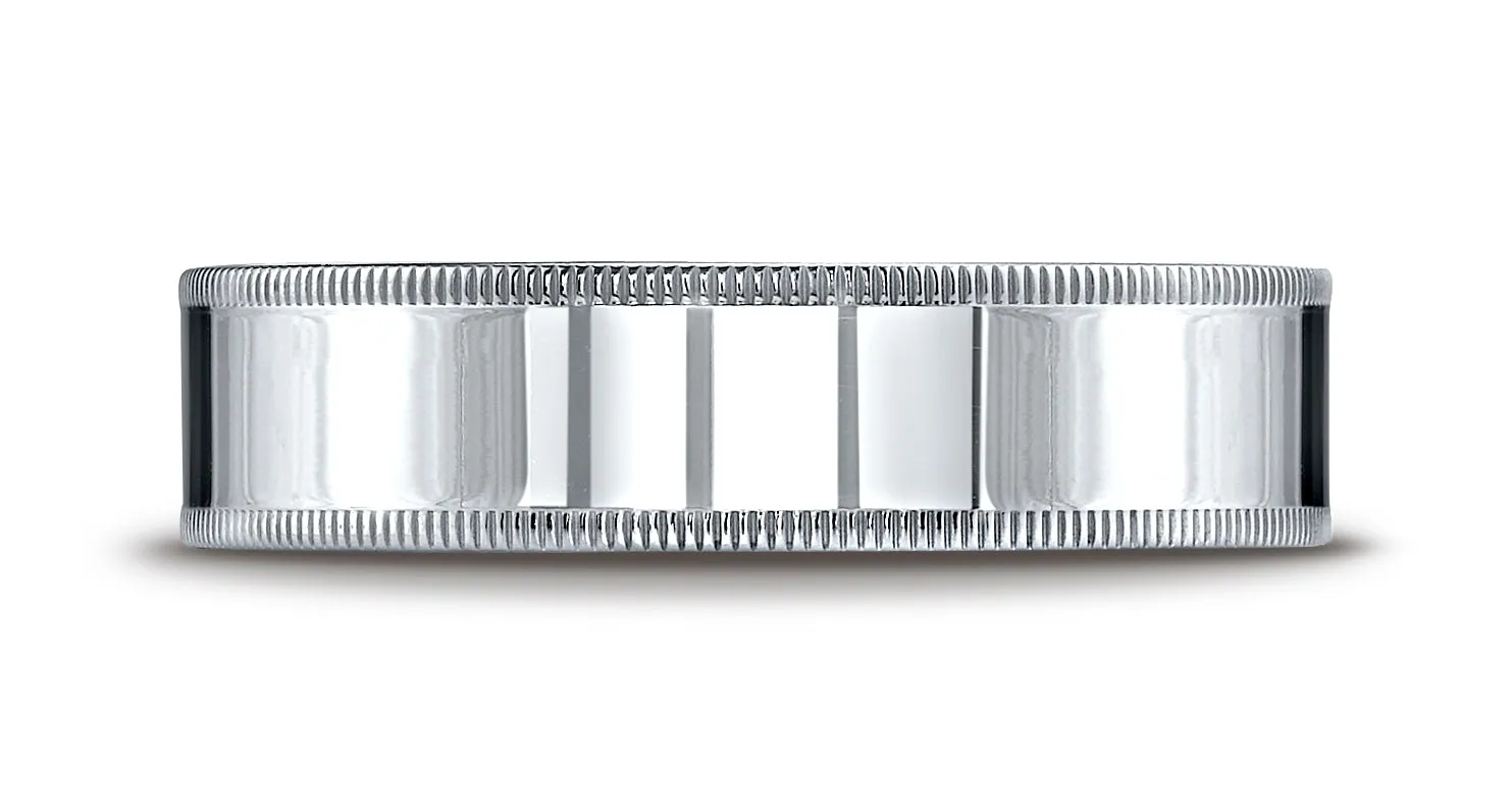 Benchmark 18K White Gold 6mm Flat Comfort-Fit Wedding Band Ring with Milgrain (Sizes 4 - 15 )