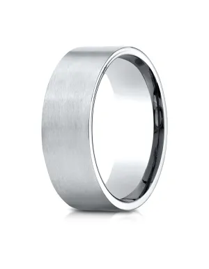 Benchmark 18K White Gold 8mm Comfort-Fit Satin-Finished Carved Design Wedding Band Ring (Sizes 4 - 15 )