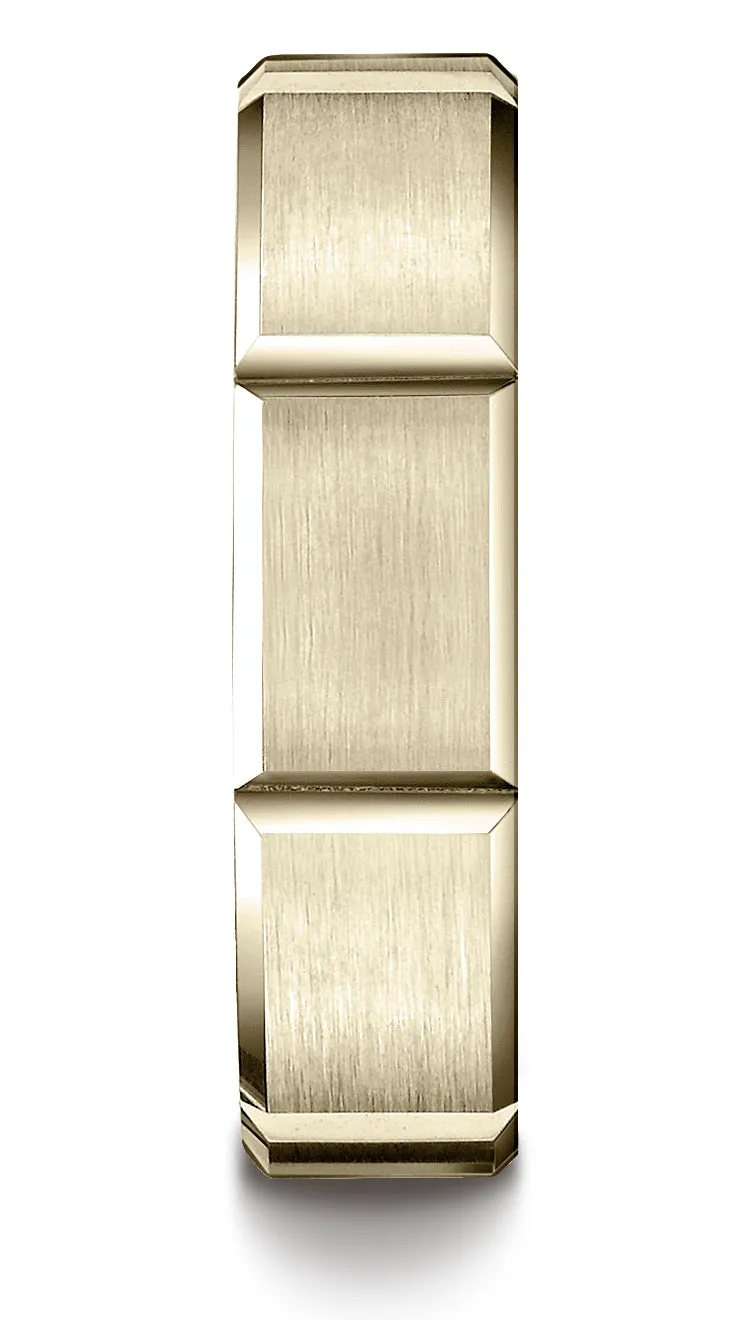 Benchmark 18K Yellow Gold 6mm Comfort-Fit Satin-Finished Grooves Carved Design Wedding Band Ring