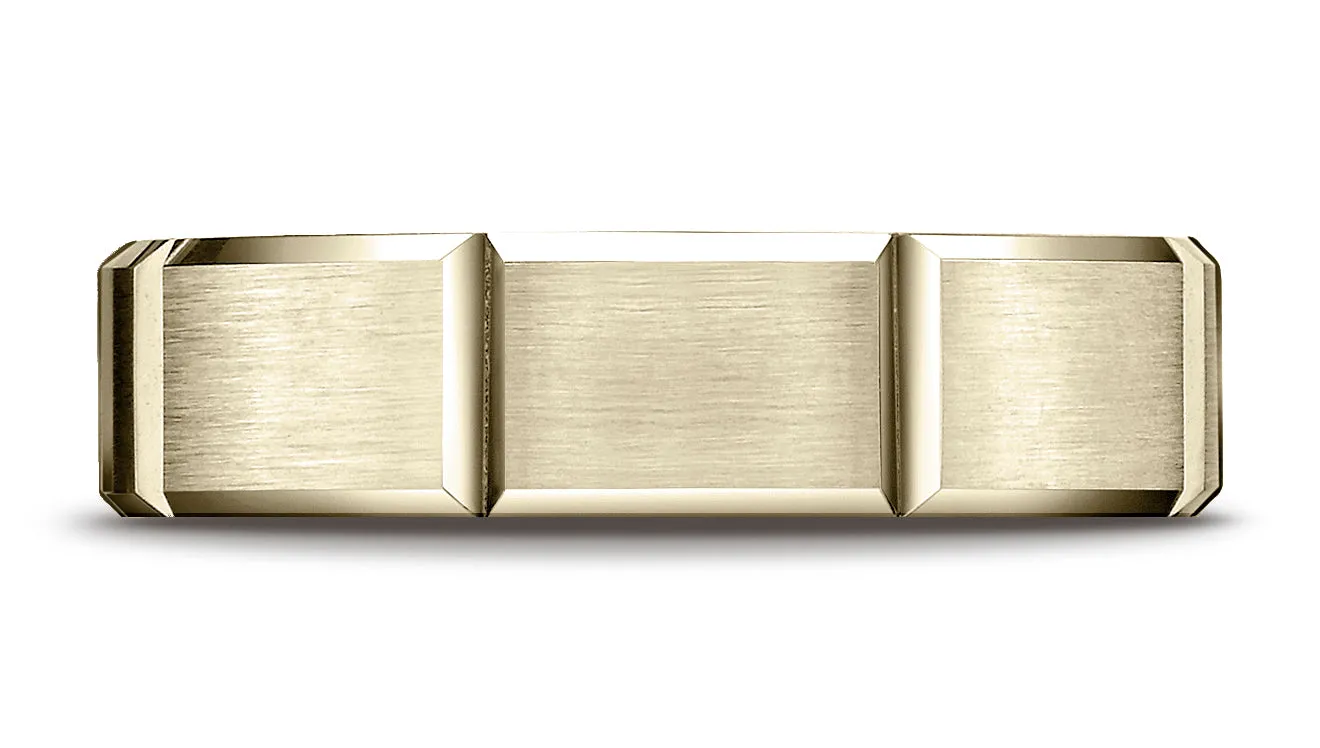 Benchmark 18K Yellow Gold 6mm Comfort-Fit Satin-Finished Grooves Carved Design Wedding Band Ring