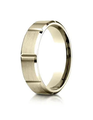 Benchmark 18K Yellow Gold 6mm Comfort-Fit Satin-Finished Grooves Carved Design Wedding Band Ring