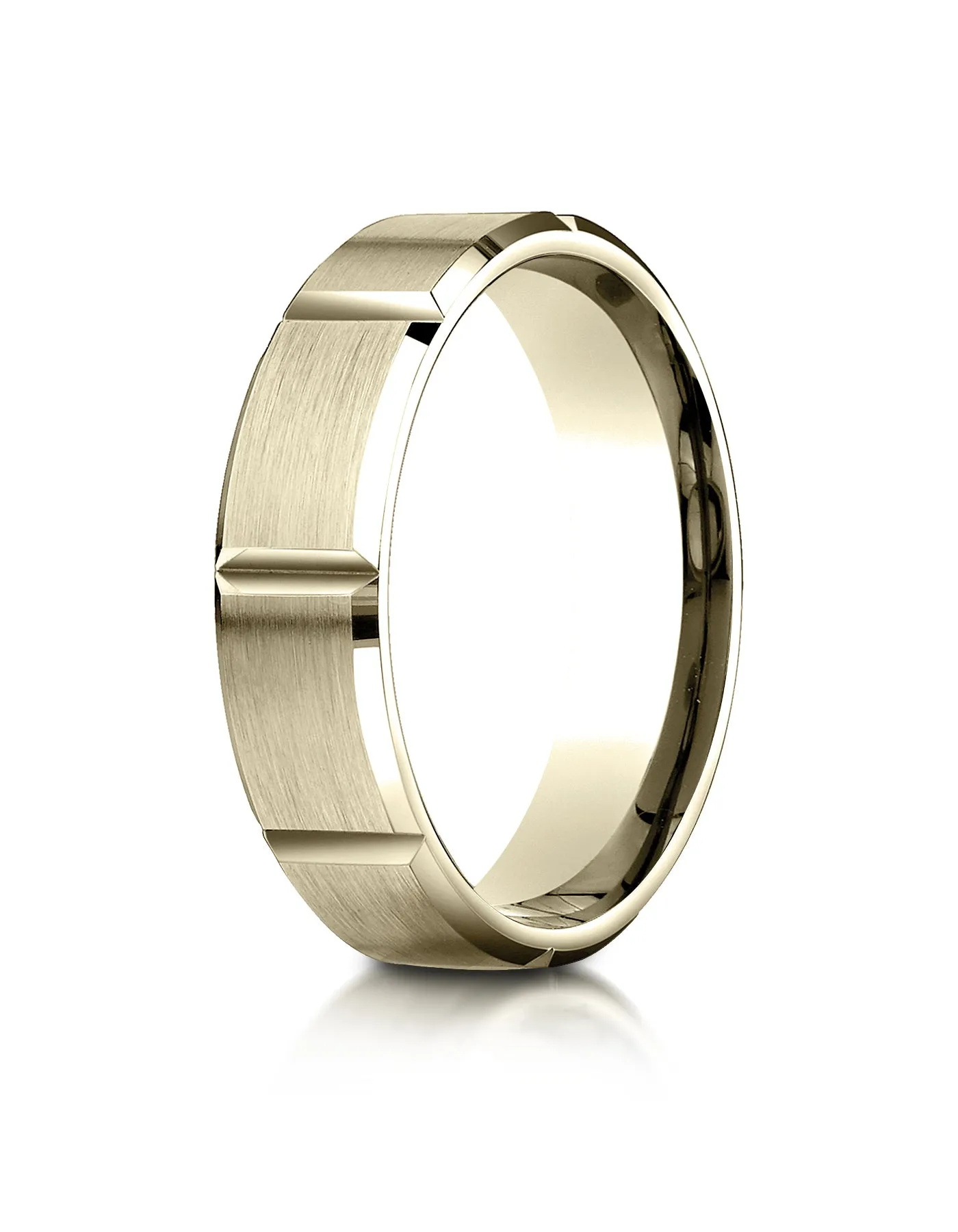 Benchmark 18K Yellow Gold 6mm Comfort-Fit Satin-Finished Grooves Carved Design Wedding Band Ring