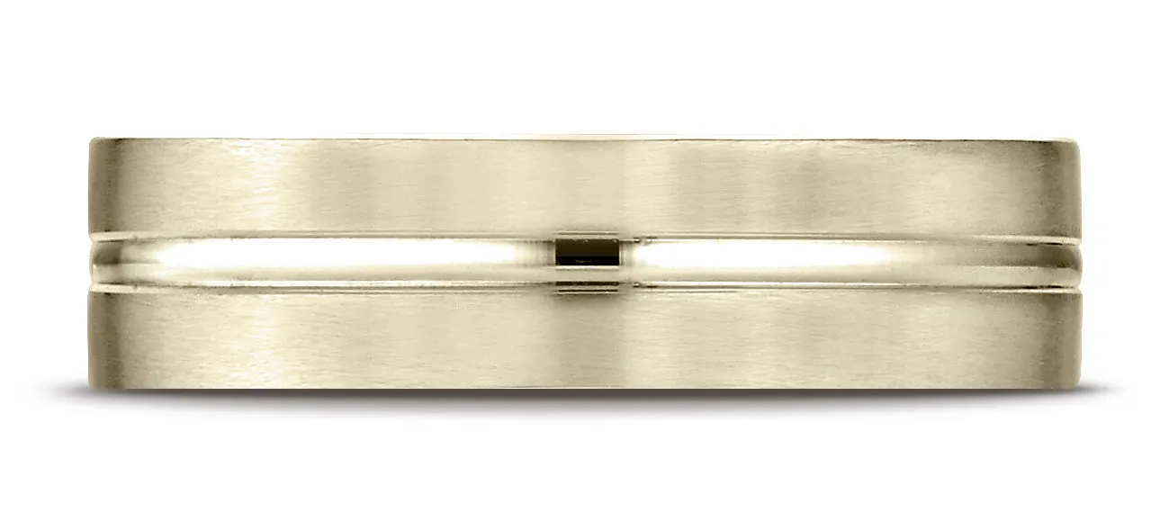 Benchmark 18K Yellow Gold 6mm Comfort-Fit Satin-Finished w/  High Polished Center Cut Carved Design Ring