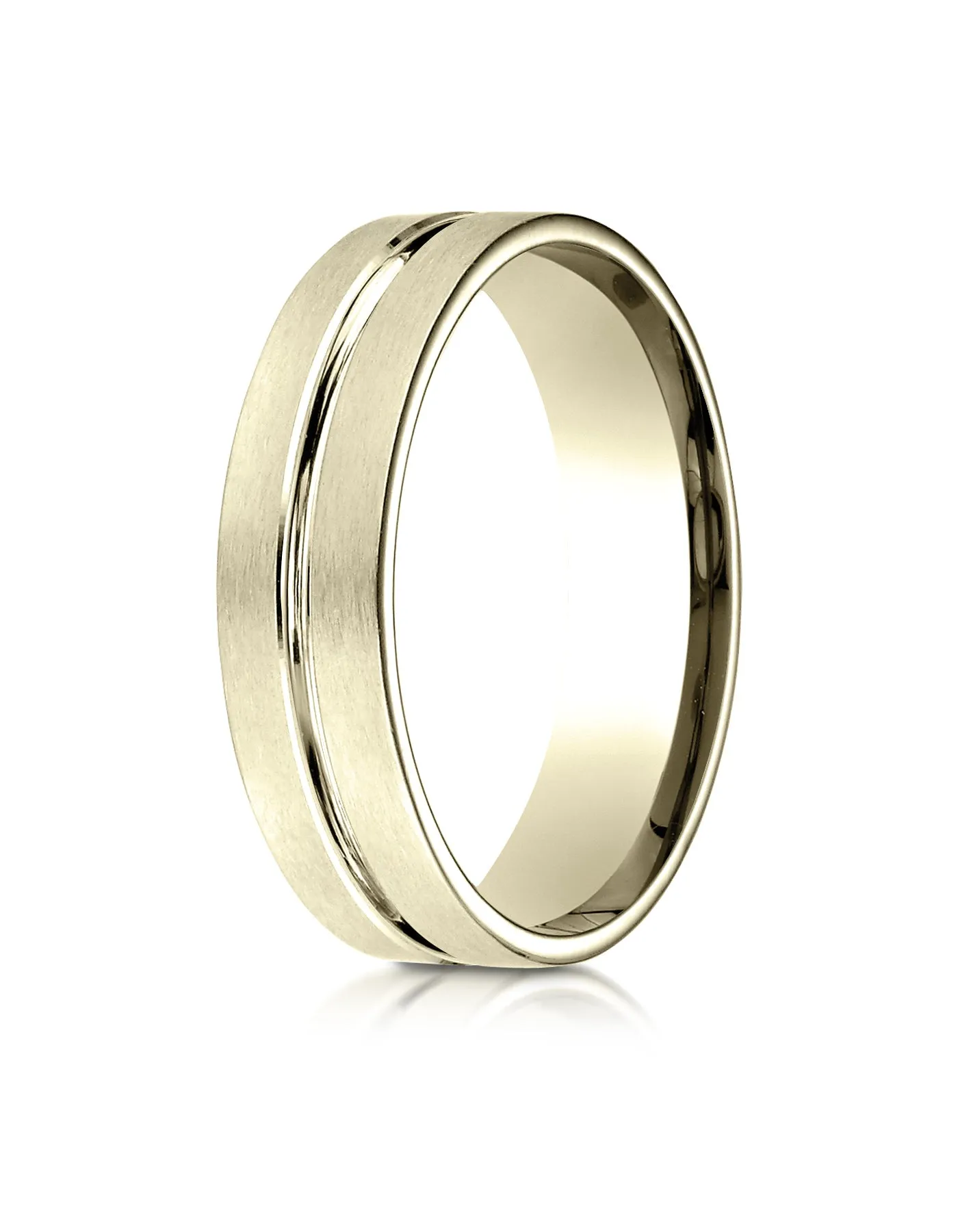 Benchmark 18K Yellow Gold 6mm Comfort-Fit Satin-Finished w/  High Polished Center Cut Carved Design Ring