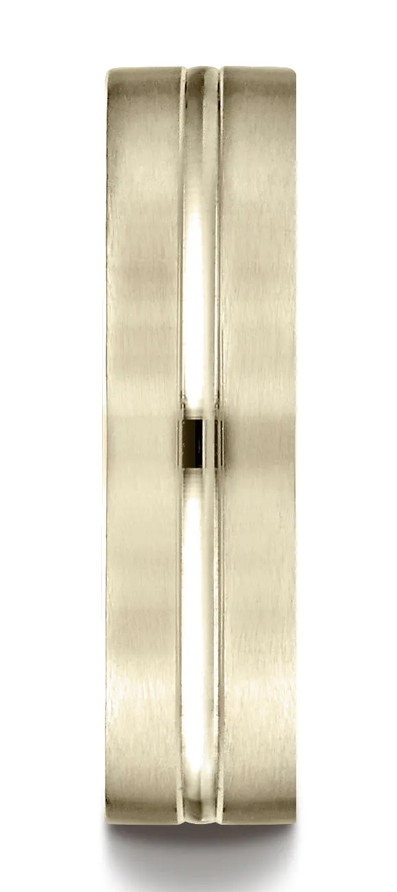 Benchmark 18K Yellow Gold 6mm Comfort-Fit Satin-Finished w/  High Polished Center Cut Carved Design Ring
