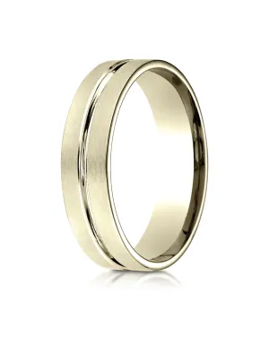 Benchmark 18K Yellow Gold 6mm Comfort-Fit Satin-Finished w/  High Polished Center Cut Carved Design Ring
