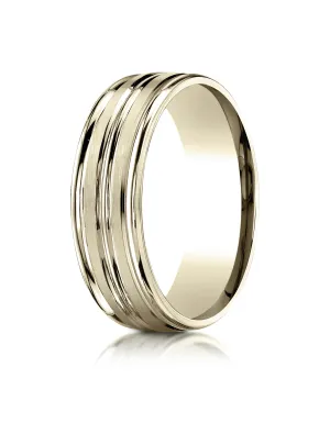 Benchmark 18k Yellow Gold 7mm Comfort-Fit Satin-Finish and Round Edge Carved Design Band, (Sizes 4-15)