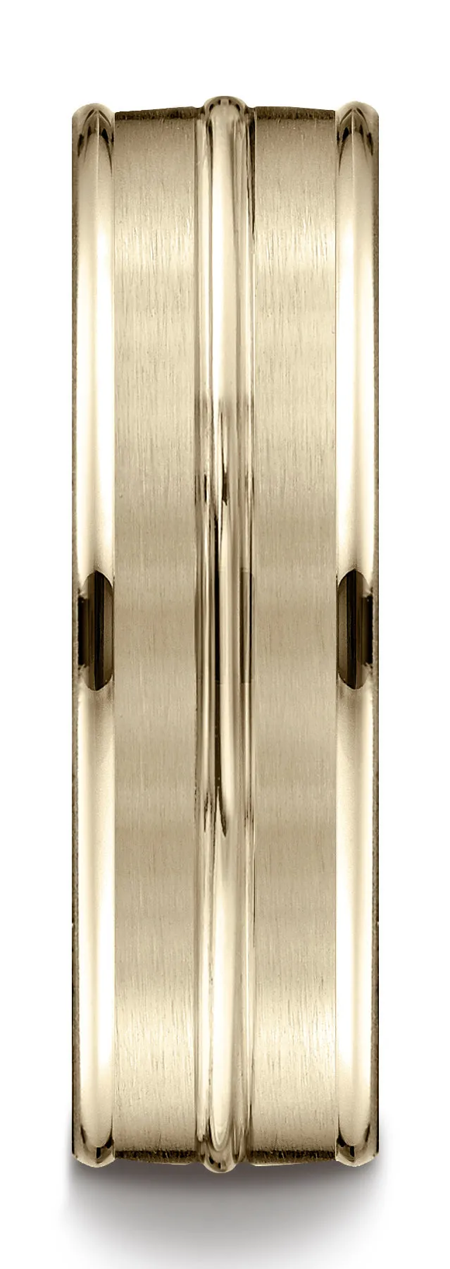 Benchmark 18k Yellow Gold 7mm Comfort-Fit Satin-Finish and Round Edge Carved Design Band, (Sizes 4-15)