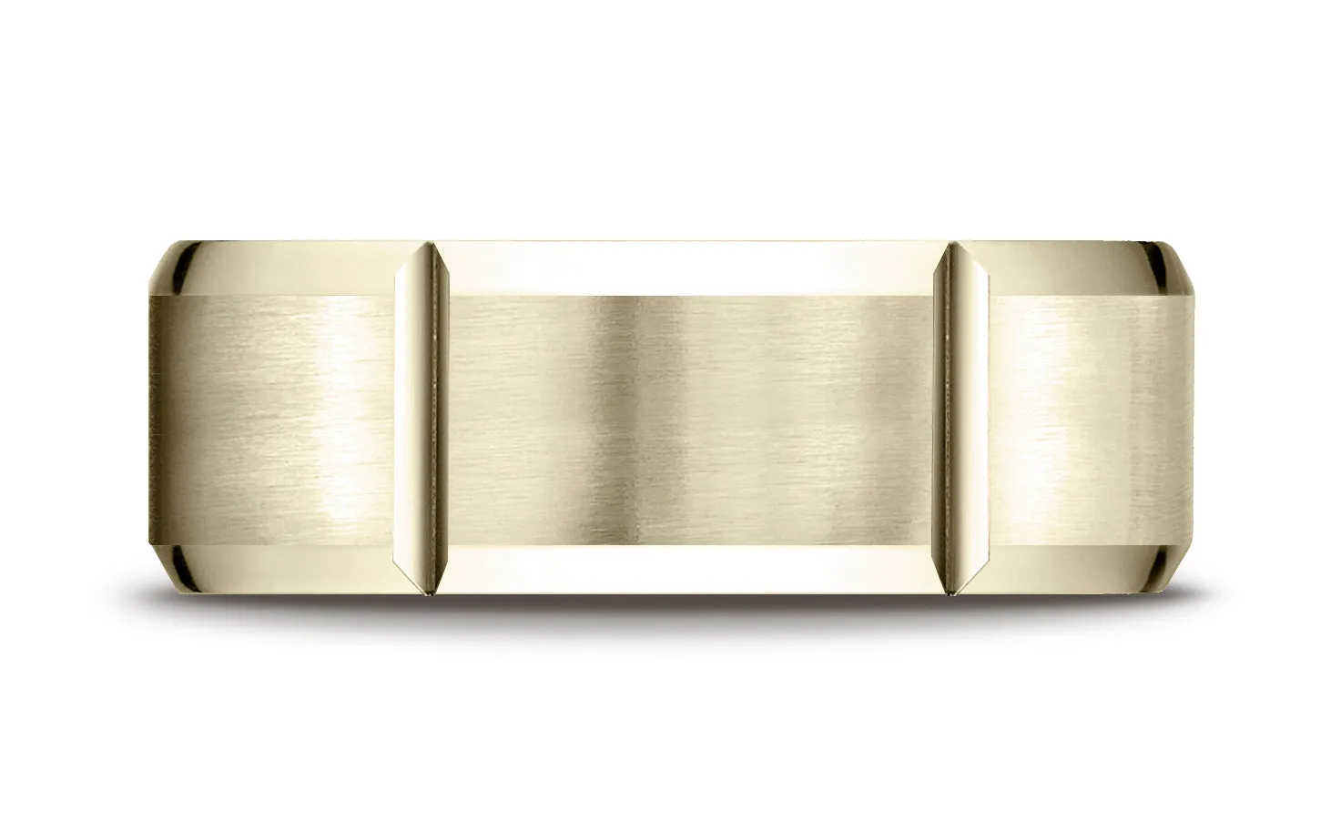 Benchmark 18K Yellow Gold 8mm Comfort-Fit Satin-Finished Grooves Carved Design Wedding Band Ring