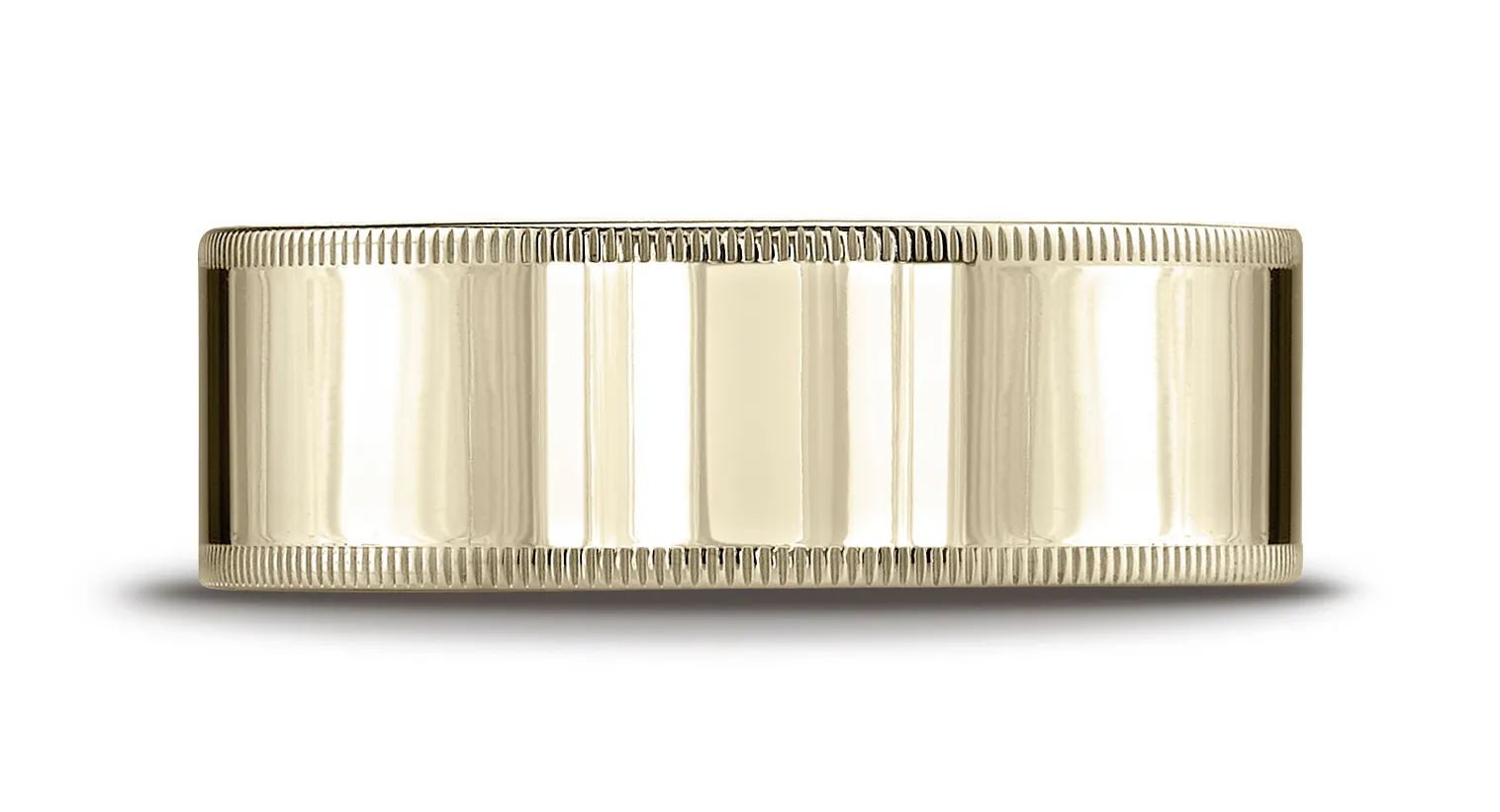 Benchmark 18K Yellow Gold 8mm Flat Comfort-Fit Wedding Band Ring with Milgrain (Sizes 4 - 15 )