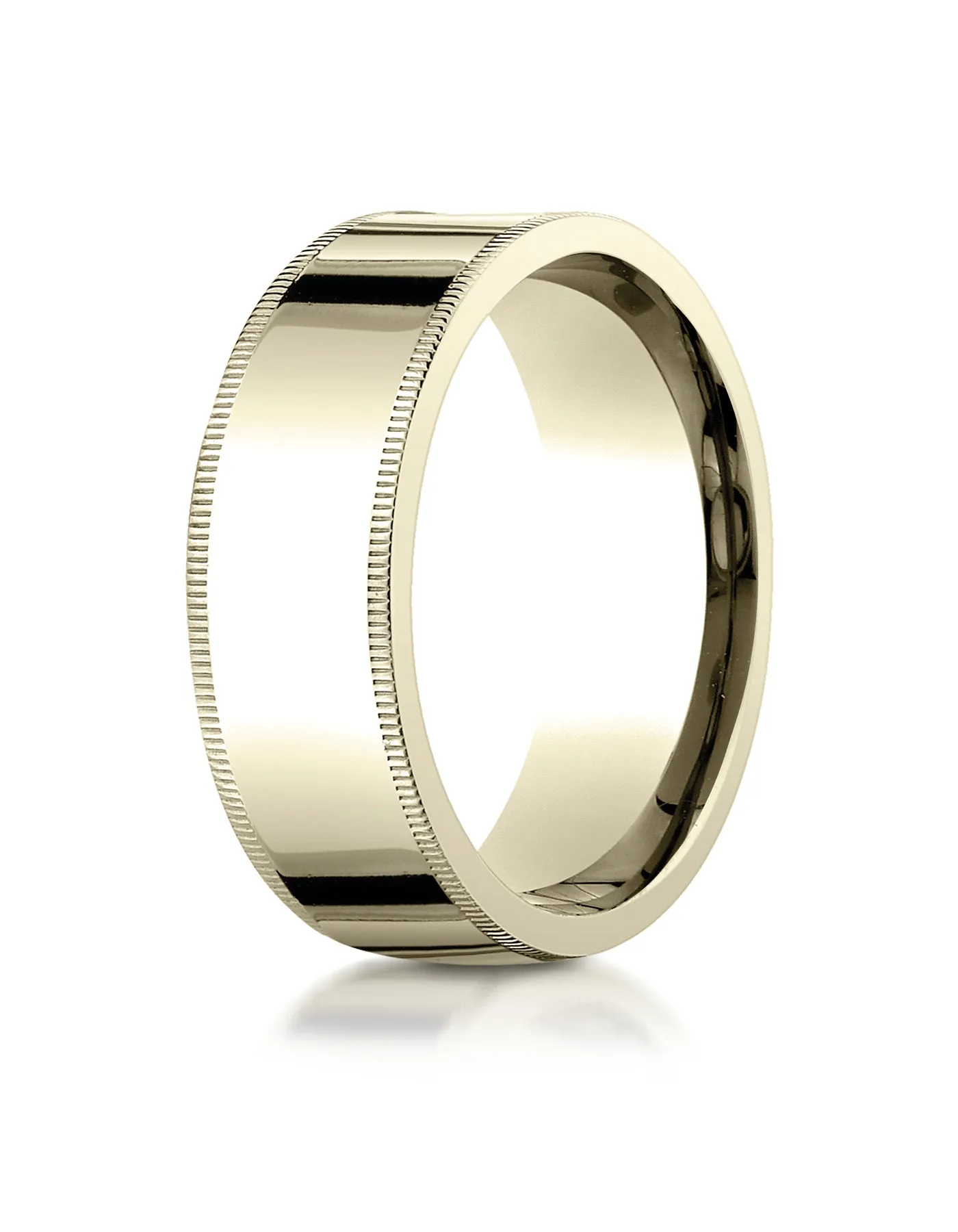 Benchmark 18K Yellow Gold 8mm Flat Comfort-Fit Wedding Band Ring with Milgrain (Sizes 4 - 15 )