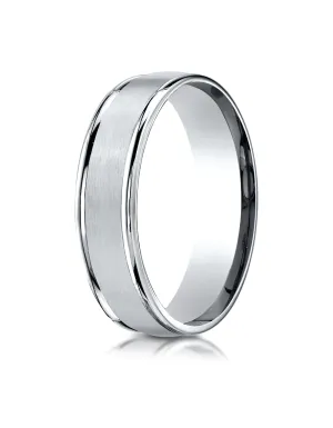 Benchmark Platinum 6mm Comfort-Fit Satin Finish High Polished Round Edge Carved Design Wedding Band Ring