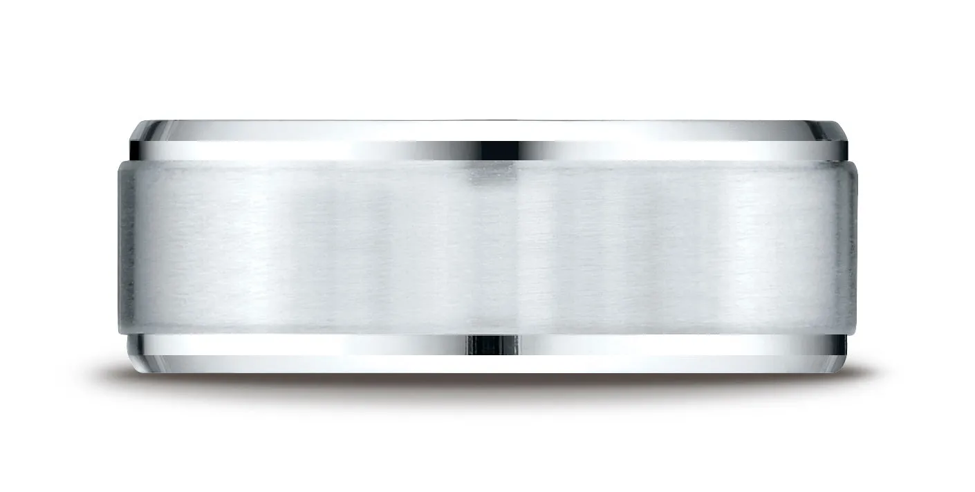 Benchmark Platinum 7mm Comfort-Fit Satin-Finished Drop Beveled Edge Carved Design Wedding Band Ring
