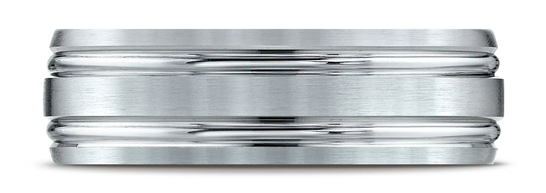 Benchmark Platinum 7mm Comfort-Fit Satin-Finished with Parallel Grooves Carved Design Band, (Sizes 4-15)