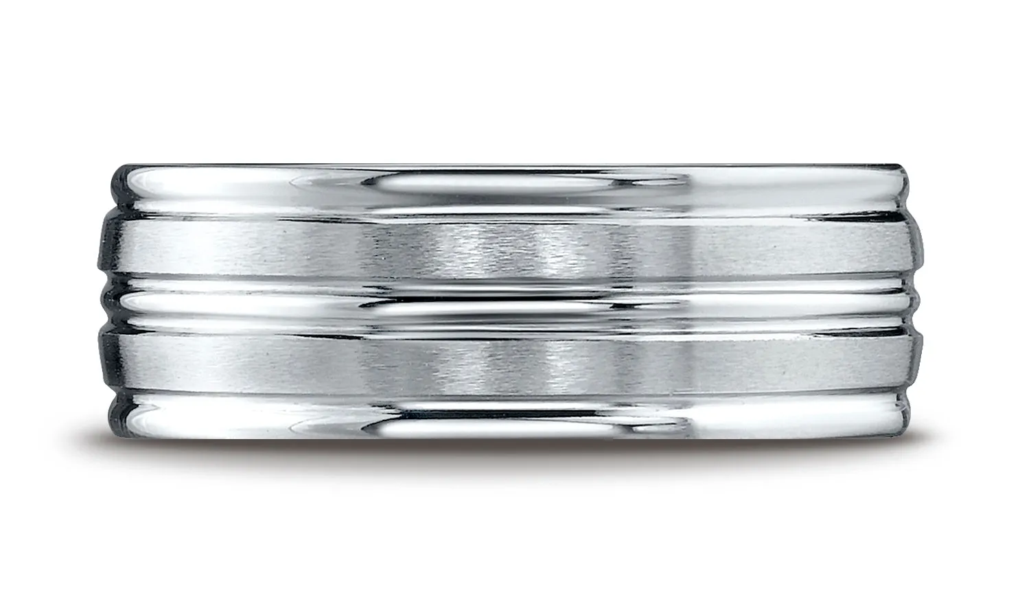 Benchmark Platinum 8mm Comfort-Fit Satin-Finish High Polish Center Trim and Round Edge Carved Design Ring